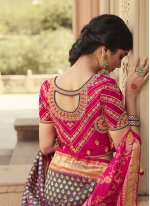 Grey and Pink Color Designer Traditional Saree