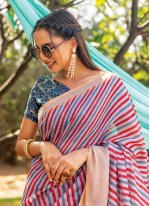 Grey and Red Printed Casual Casual Saree