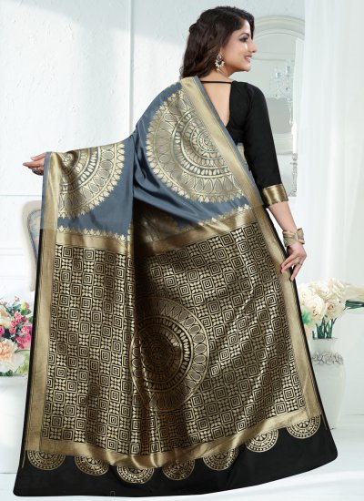 Grey Art Banarasi Silk Festival Traditional Designer Saree