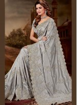 Grey Art Silk Designer Traditional Saree