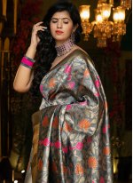 Grey Banarasi Silk Festival Traditional Designer Saree