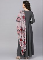 Grey Ceremonial Crepe Silk Readymade Designer Gown