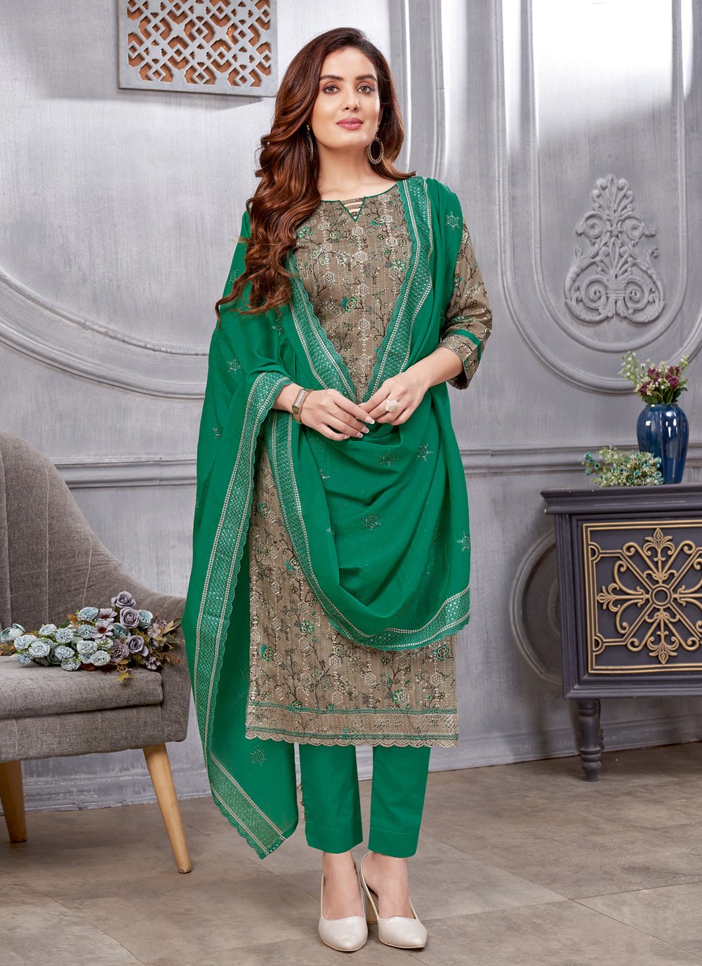 Turquoise Embroidered Pakistani Pant Style Salwar Suit - Vasu Sarees -  4014781