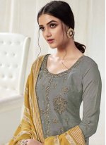 Grey Embroidered Cotton Trendy Salwar Suit