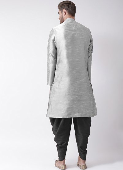 
                            Grey Embroidered Dupion Silk Dhoti Kurta