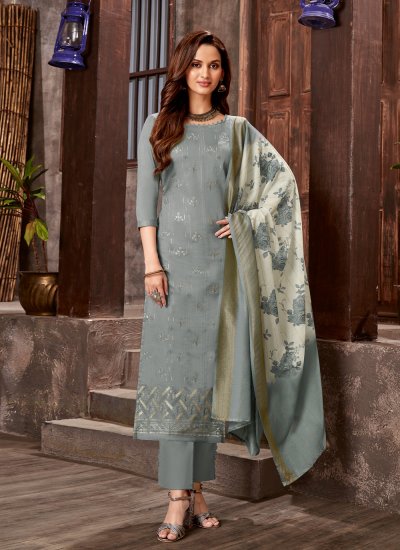 Grey Embroidered Festival Pant Style Suit