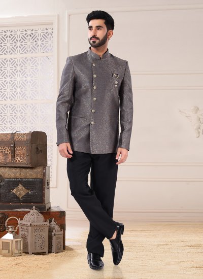 Grey Embroidered Jodhpuri Suit