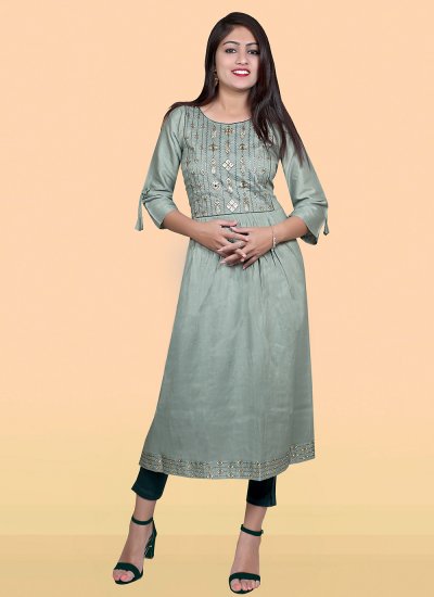Grey Fancy Fabric Embroidered Party Wear Kurti