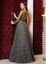 Grey Net Sequins Floor Length Anarkali Suit