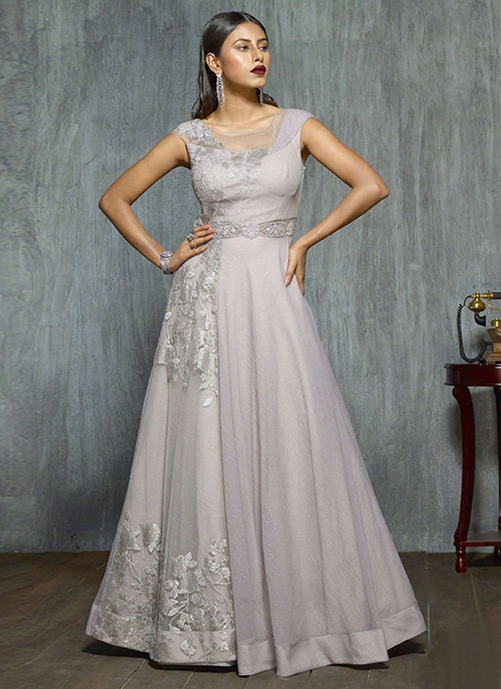 grey net dress Grey net gown with Fine Embroidery | Rozina Munib