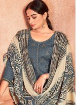 Grey Pashmina Embroidered Designer Patila Salwar Suit