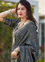 Grey Print Banarasi Silk Designer Traditional Saree