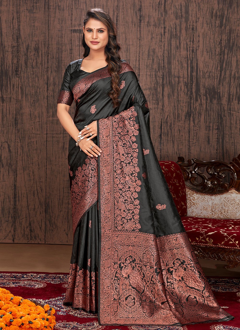 Buy Fuchsia Katan Silk Handwoven Floral Banarasi Saree With Running Blouse  For Women by Naaritva India Online at Aza Fashions.