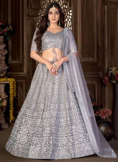 Marvellous Grey Satin Silk With Digital Embroidered Work Online Lehenga  Choli Design - RJ Fashion