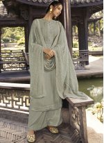 Grey Silk Embroidered Designer Palazzo Salwar Suit