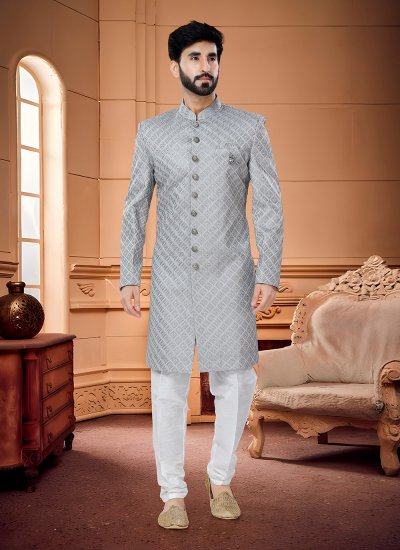 Grey Silk Fancy Indo Western Sherwani