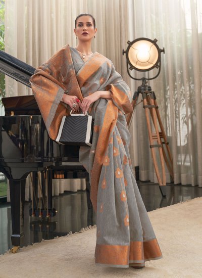 Grey Weaving Contemporary Style Saree
