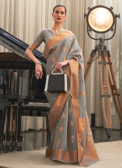 Grey Weaving Contemporary Style Saree
