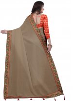 Gripping Beige Patch Border Vichitra Silk Traditional Saree