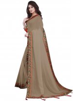 Gripping Beige Patch Border Vichitra Silk Traditional Saree