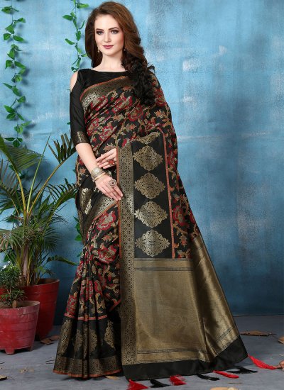 Gripping Black Weaving Traditional Saree
