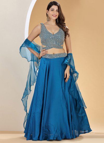 Dazzling Blue Net Satin Bollywood Lehenga Online | Bagtesh Fashion
