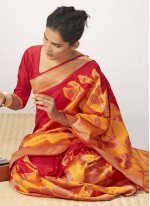 Gripping Red and Yellow Festival Designer Saree