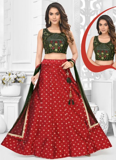 Gripping Red Embroidered Readymade Lehenga Choli