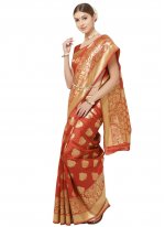 Gripping Woven Art Silk Orange Designer Traditional Saree