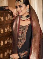 Groovy Crepe Silk Embroidered Grey Straight Salwar Suit