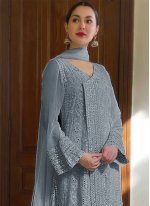 Groovy Embroidered Grey Anarkali Suit 