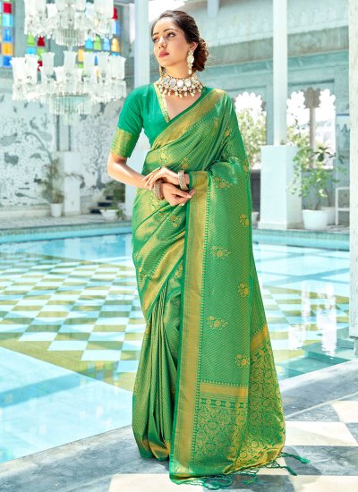 Groovy Green Woven Kanjivaram Silk Saree