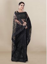 Groovy Net Black Embroidered Saree