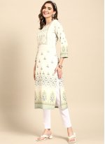 Groovy Printed Poly Rayon Off White Casual Kurti