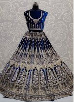 Groovy Velvet Embroidered Blue Lehenga Choli