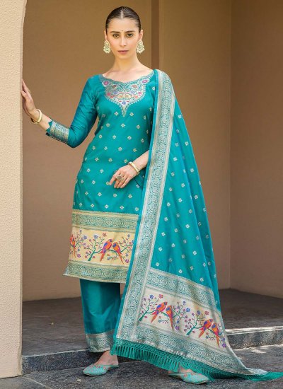 Groovy Zari Rama Banarasi Silk Designer Salwar Suit