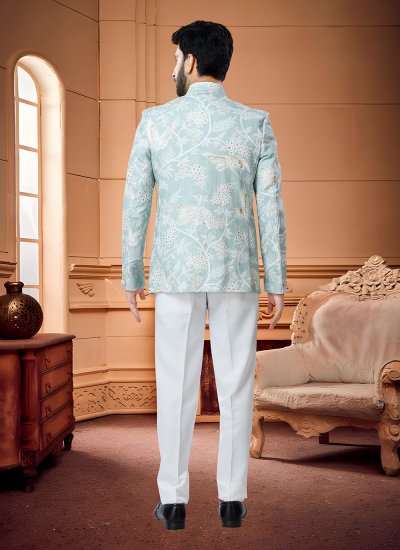 Handloom Cotton Jodhpuri Suit in Blue