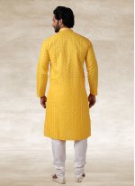 Handloom Cotton Yellow Printed Kurta Pyjama