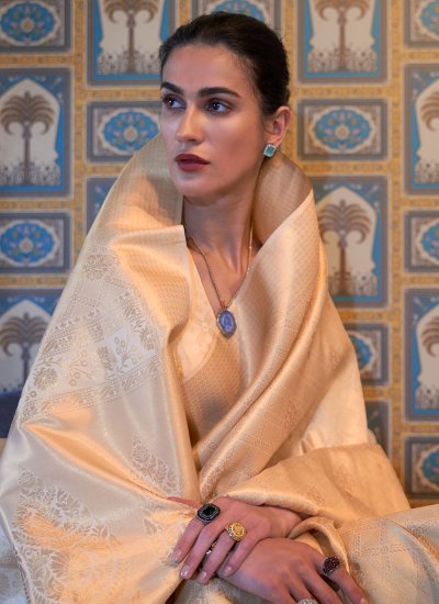 Handloom silk Contemporary Saree in Cream