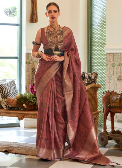 Handloom silk Contemporary Saree in Mauve 