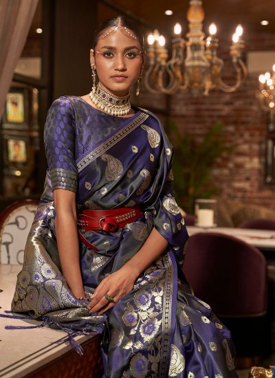 Handloom silk Designer Saree in Purple