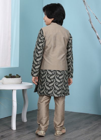 Handloom silk Plain Brown and Green Kurta Payjama With Jacket