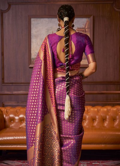 
                            Handloom silk Purple Weaving Saree