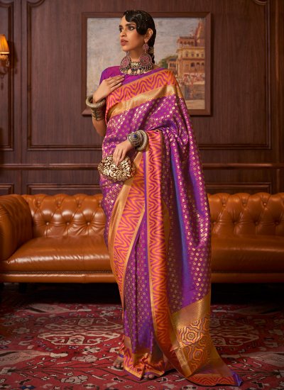 Handloom silk Purple Weaving Saree