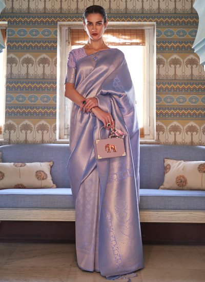 Handloom silk Weaving Designer Saree in Lavender