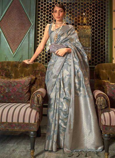 Handloom silk Weaving Grey Contemporary Saree