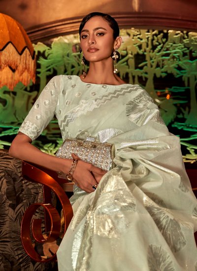 Handloom silk Zari Classic Saree in Off White