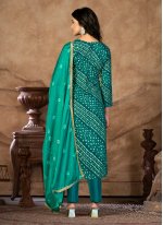 Handwork Cotton Pant Style Suit in Firozi
