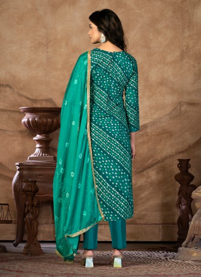 Handwork Cotton Pant Style Suit in Firozi