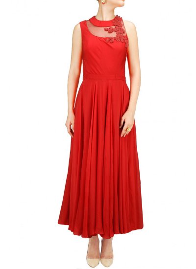 Handwork Georgette Designer Gown in Red